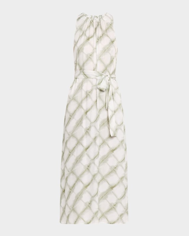 Sleeveless Ombre Grid-Print Midi Dress